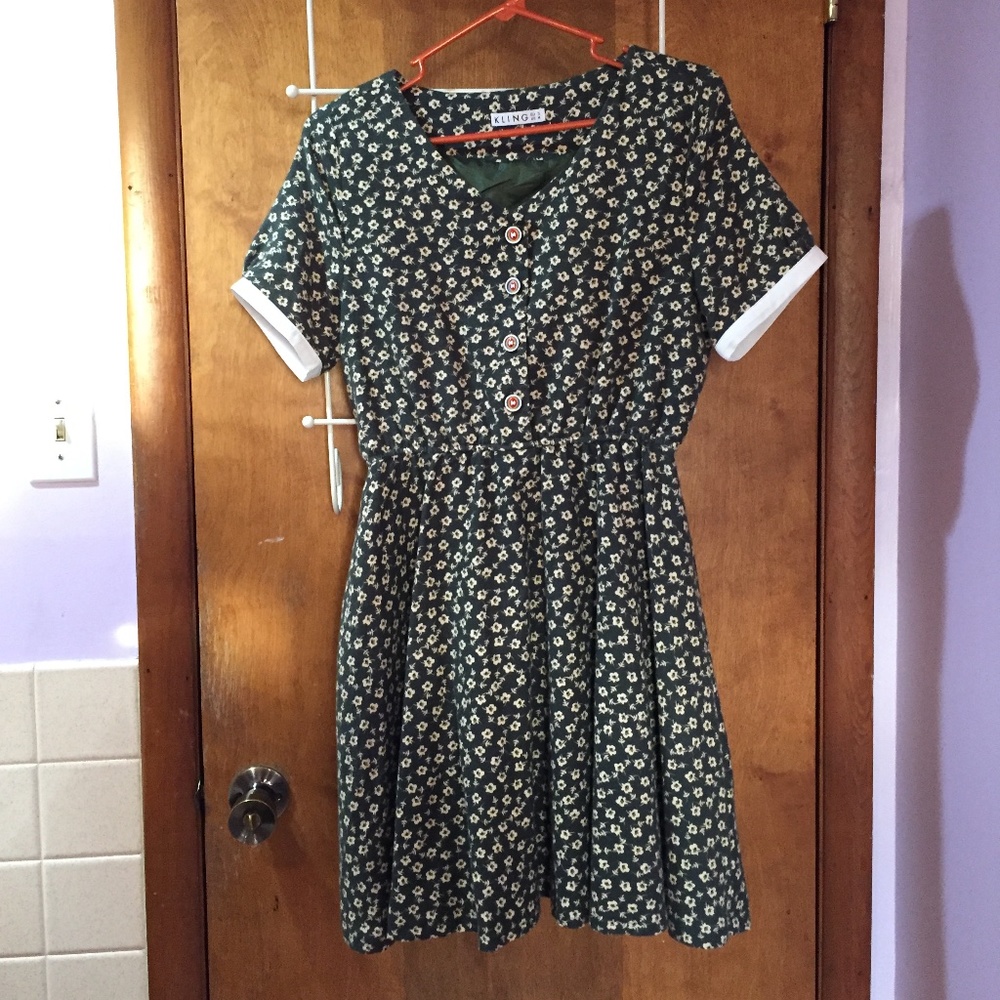 Vintage Green & White Floral Dress